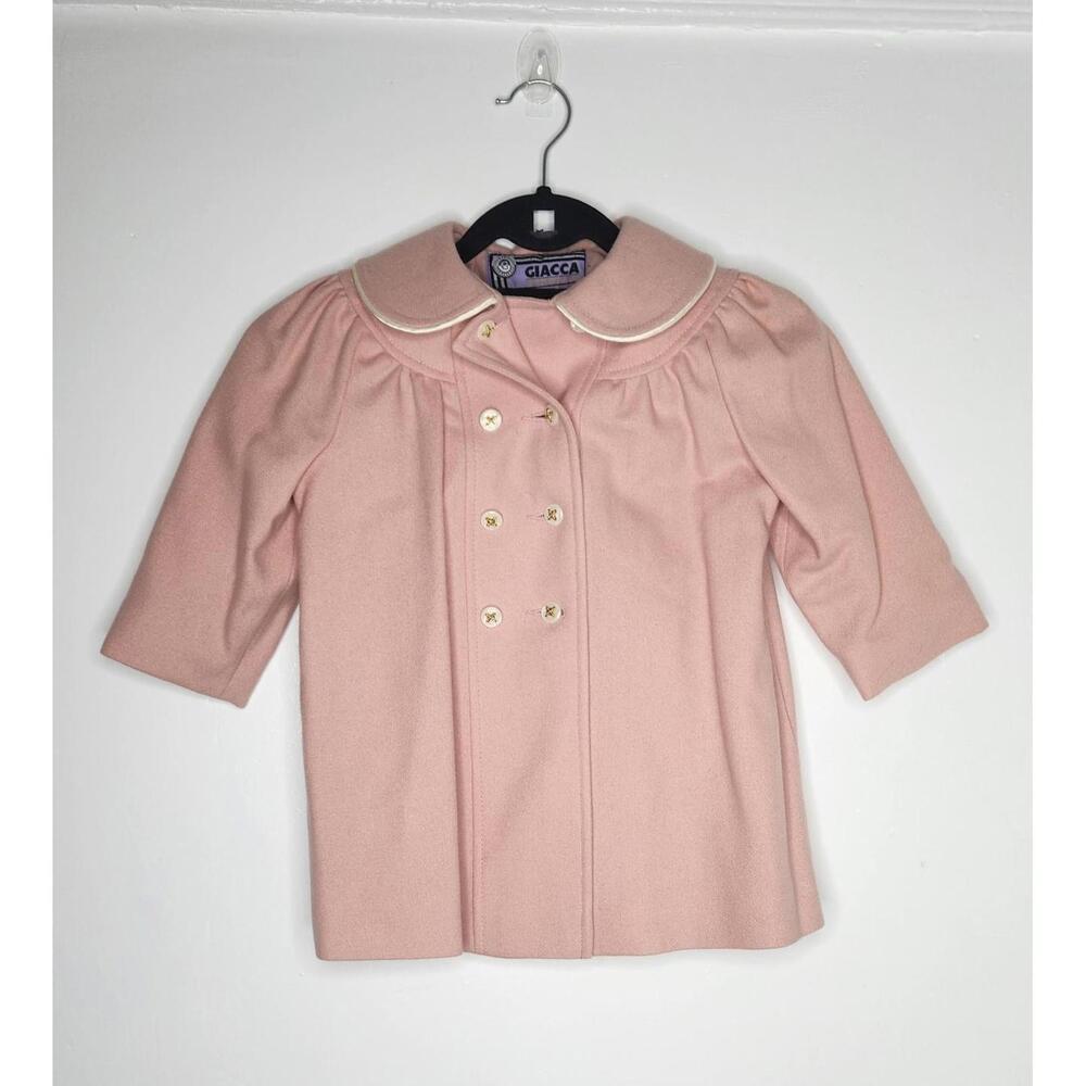 Giacca Wool Dress Coat Toddler Girls 3T Pink Peter Pan Collar Made In USA